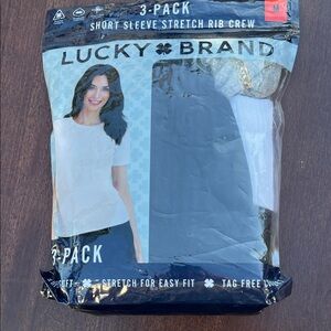 Lucky Brand Short Sleeve Rib Crew 3-Pack - Black, White, Gray nwt